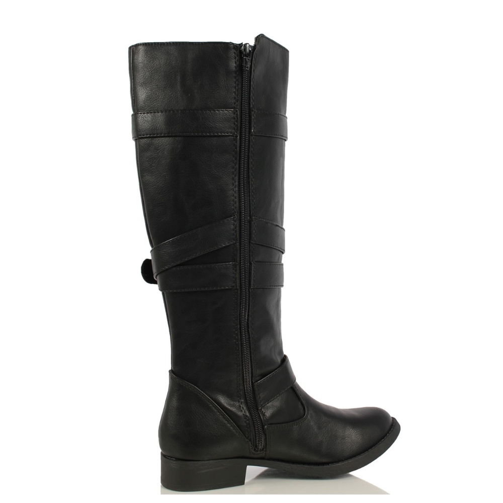 size 6 Black Strappy Knee High Low Heel Riding Boo - Picture 3 of 5